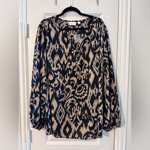 Kim Gravel Black and Tan Patterned Top